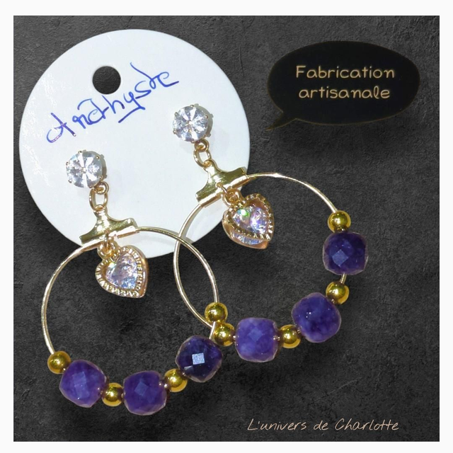 Boucles d'oreilles "Améthyste" doré BO-175
