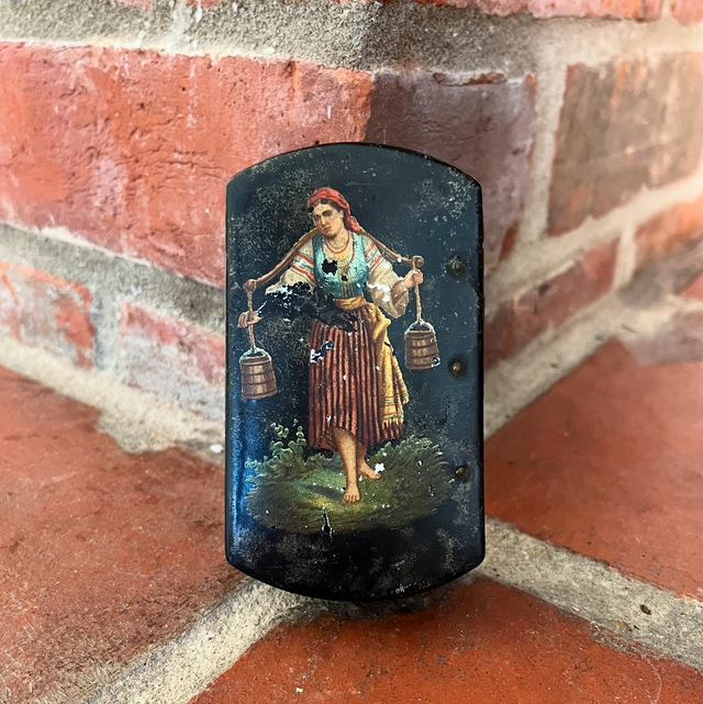 19th Century Papier-Mâché Lacquered Hand Painted Snuff Box