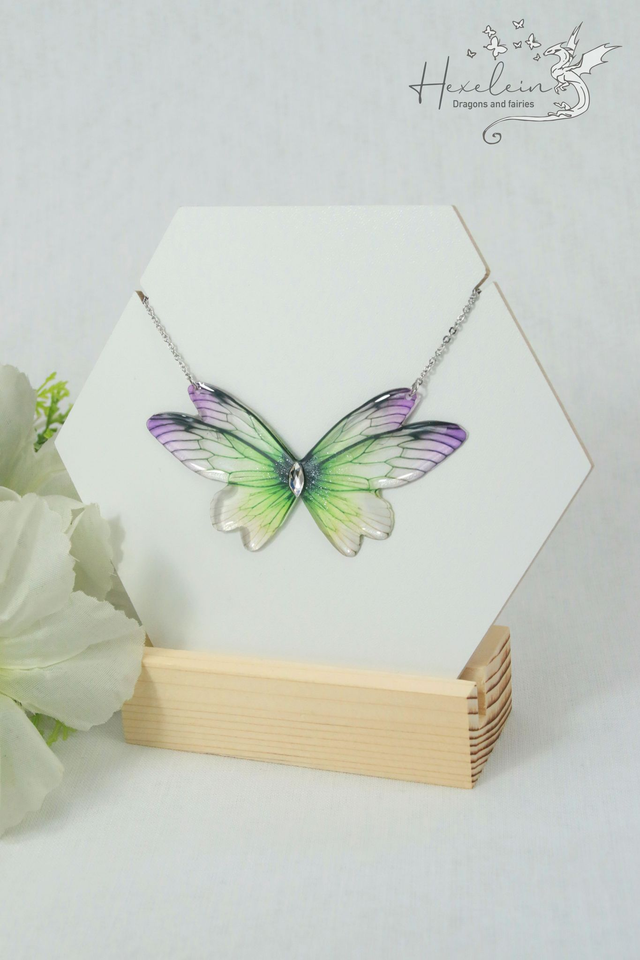 Green and pink small fairy necklace
