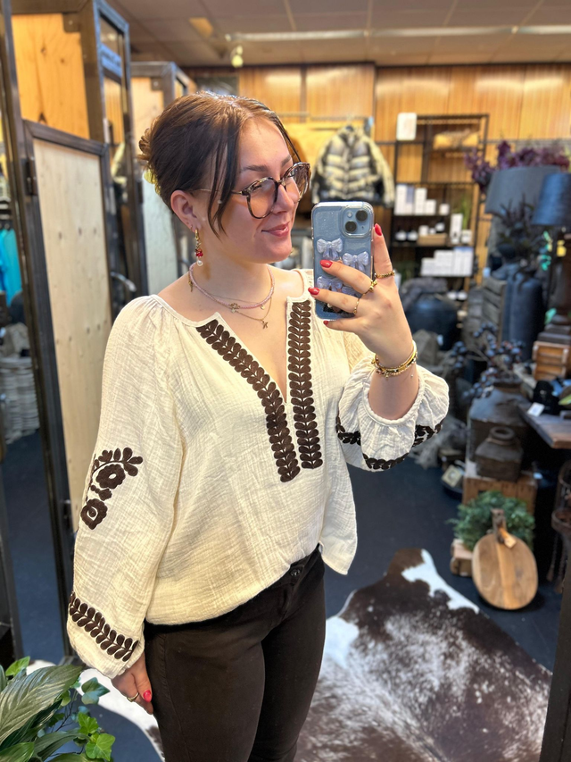 Blouse met print beige/choco