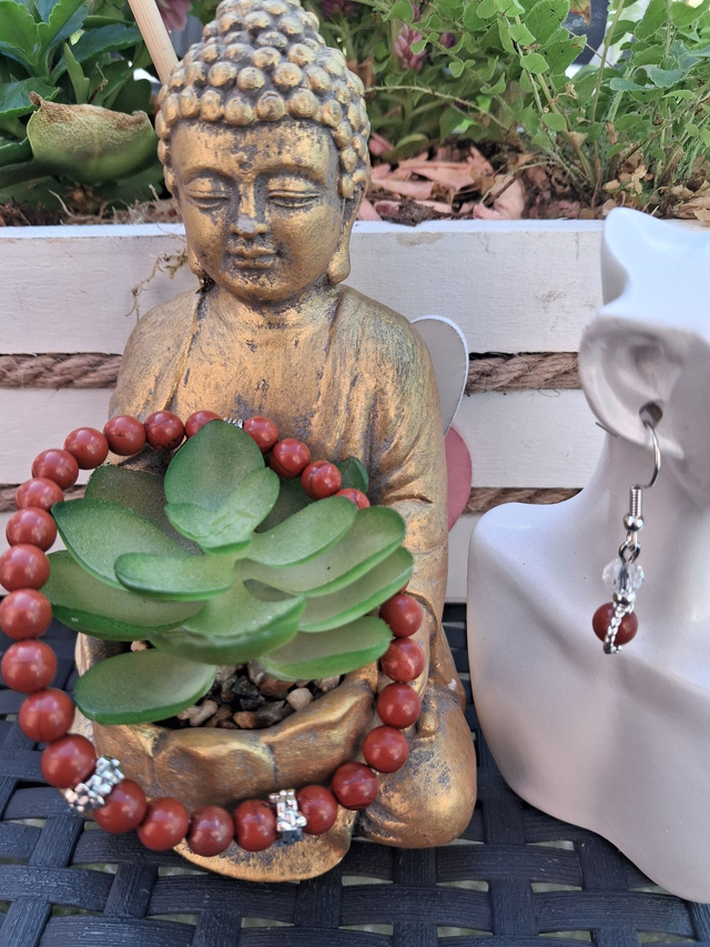 Bracelet Jaspe rouge + boucles d’oreilles 