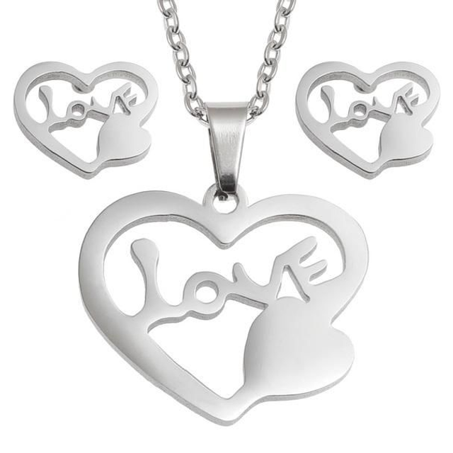 Love" heart necklace &amp; stud earring set