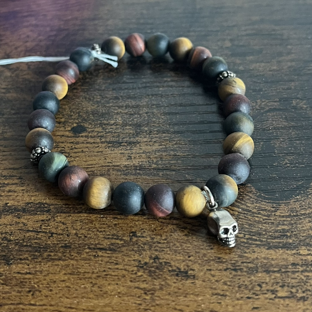 Bracelet 3 oeils (tigre, tauron, faucon) dépolies - apprêts argent 