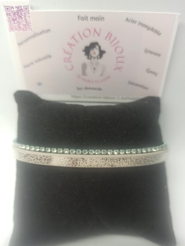 Bracelet similicuir gris, strass 