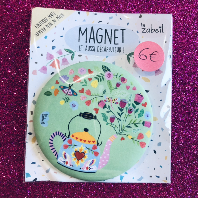 Magnet décapsuleur &quot;Théière fleurie&quot;