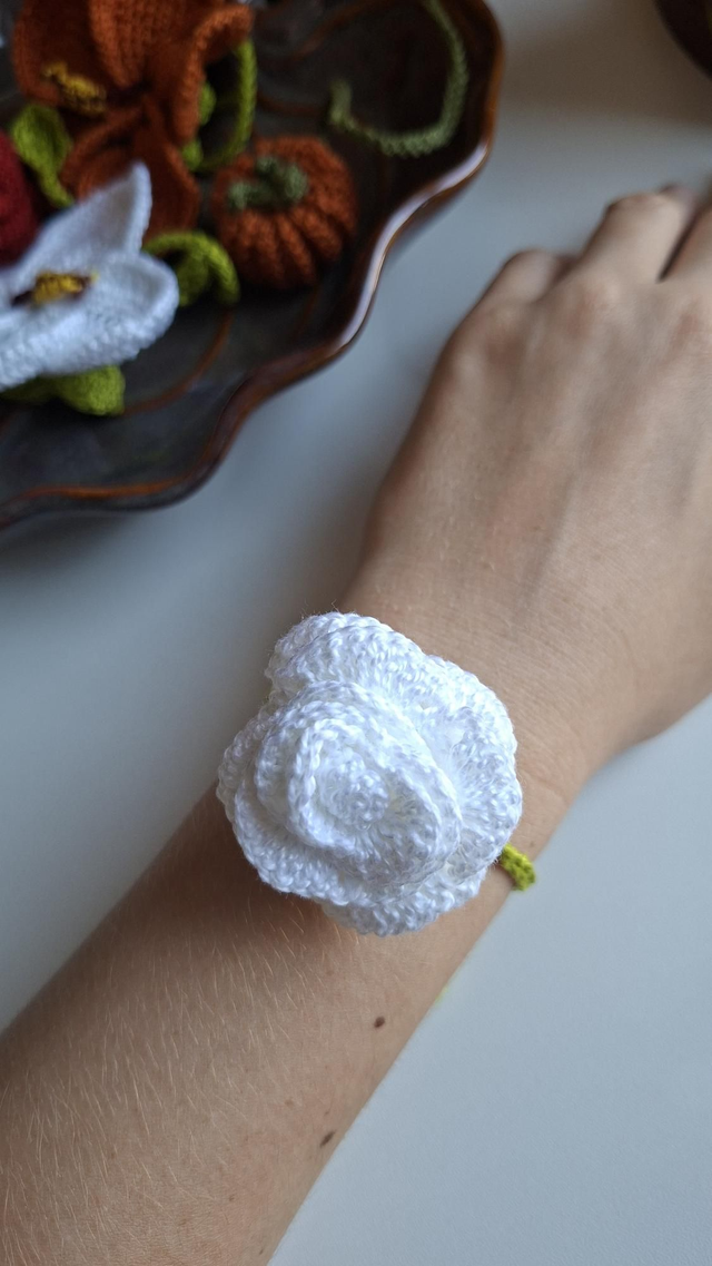 Bracelet rose blanche - 100% coton
