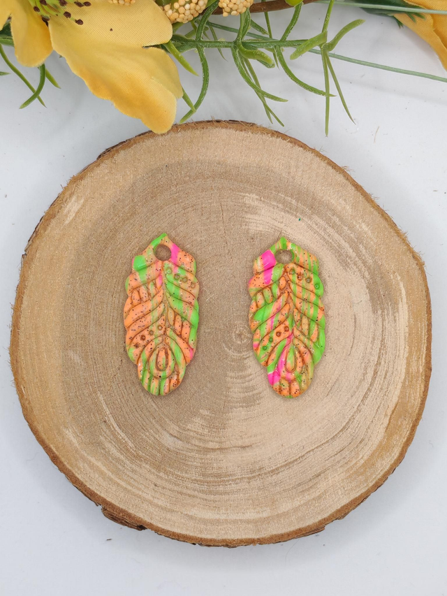 Plume Mélange Orange/Vert/Rose Fluo 