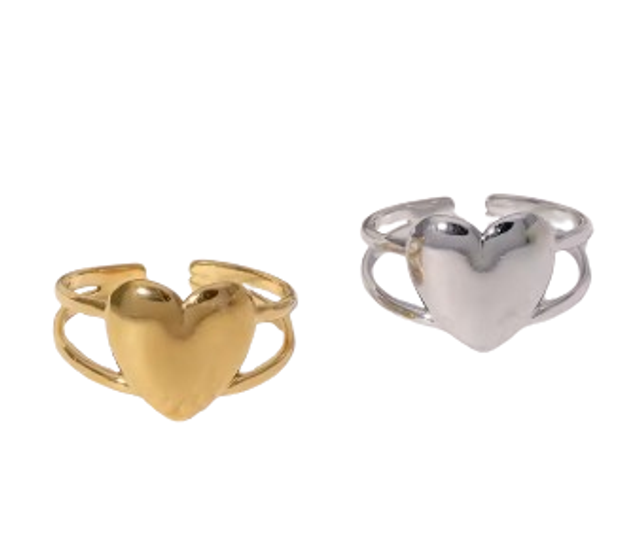 Bague Cœur – Acier inoxydable doré ou argenté