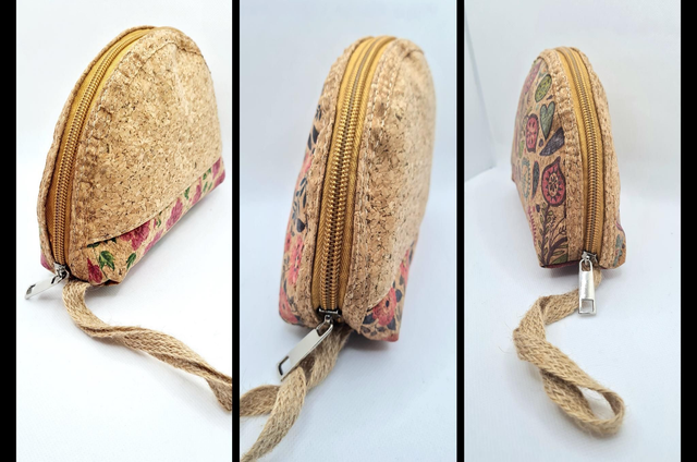 Trousse de toilette arrondie en liège naturel et imprimé avec fermeture éclair "Clara"