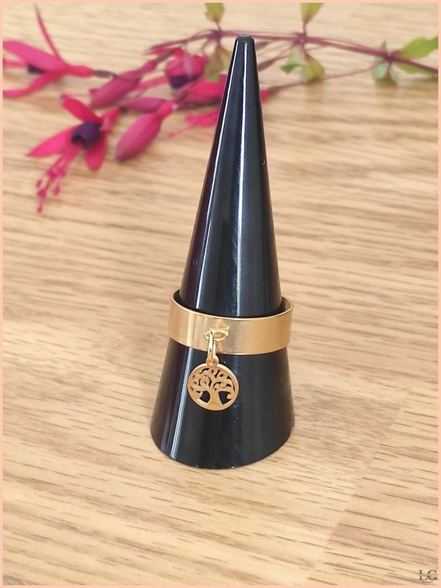 Bague réglable 6mm, acier inoxyable doré, avec breloque