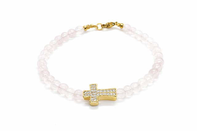 Bracelet « croix » quartz rose 
