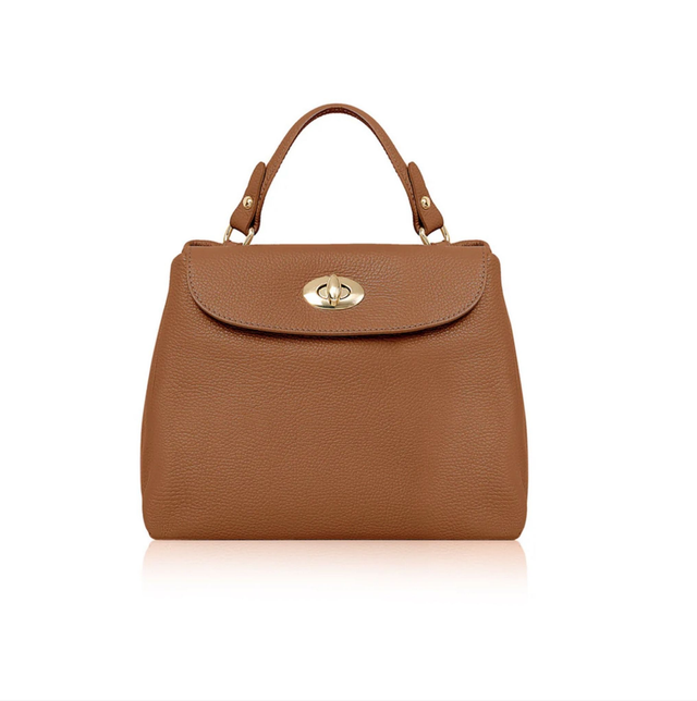 Dark Tan Italian Leather Handbag with Shoulder strap