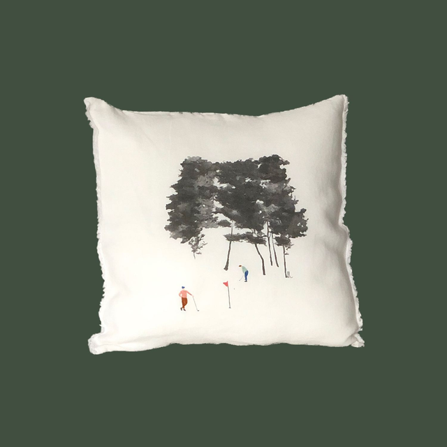 Housse de coussin GOLF 23 écru brodé main