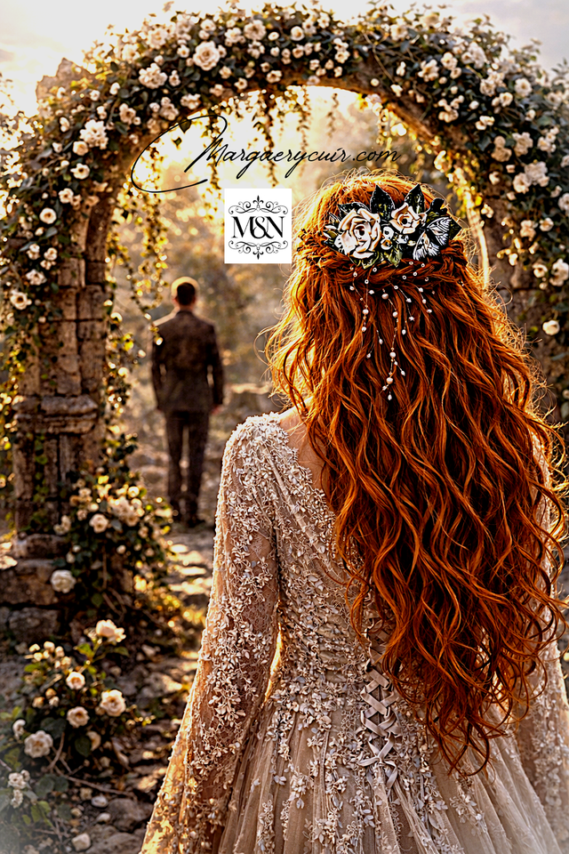 Peigne de mariage Papillon et roses 1