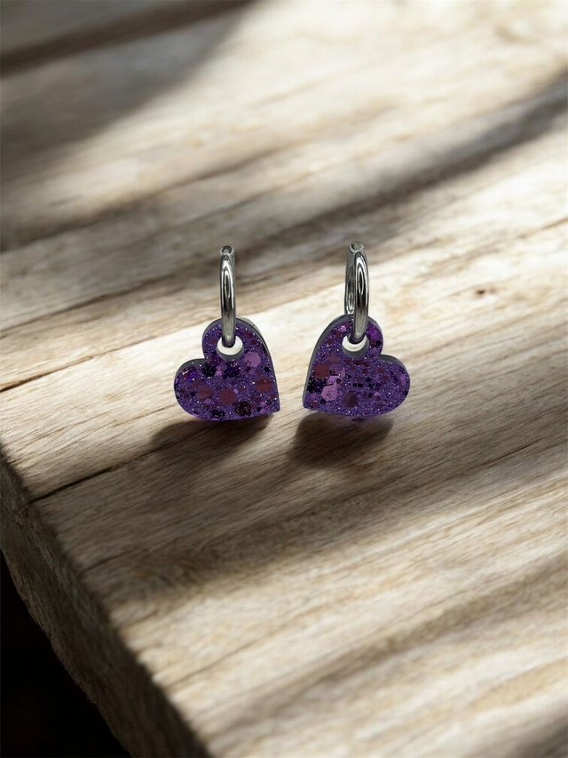 Boucles d'oreilles cœur résine époxy