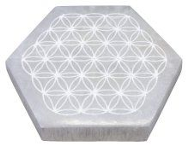 Plaque de Rechargement SPlaque Sélénite Hexa Fleur de Vie 10cm