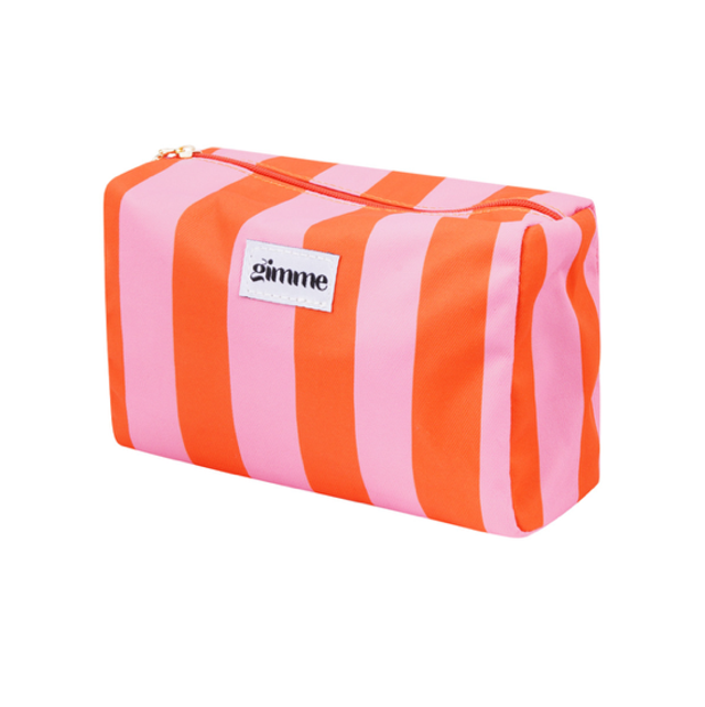 Toilettas groot gestreept oranje/roze