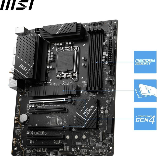 02.2.0091 – Scheda Madre MSI PRO B760‑P WiFi DDR4 – ATX produttività con WiFi per Intel 12ª/13ª/14ª Gen