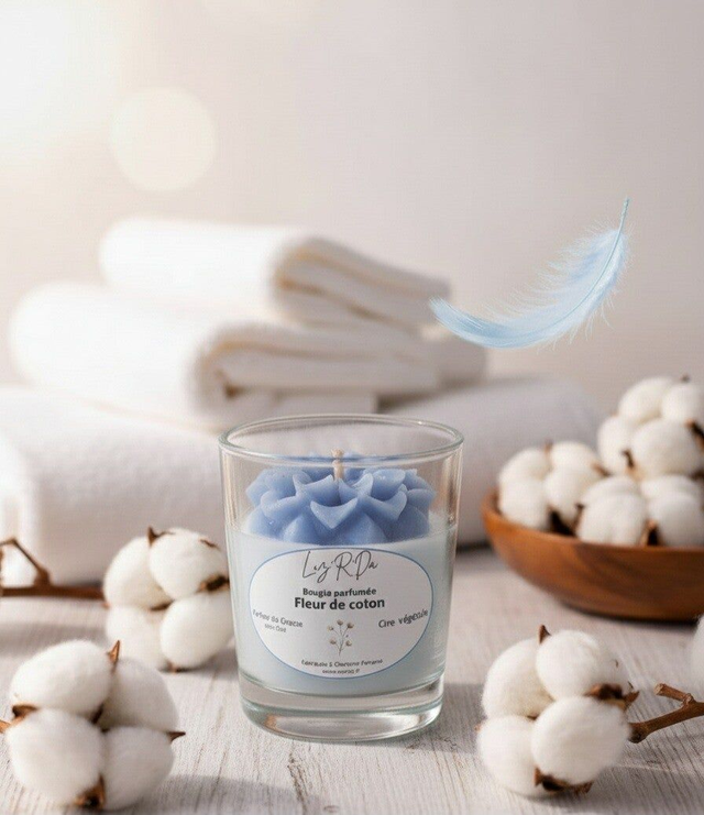 Bougie Déco - 60 grammes - "Fleur de coton"