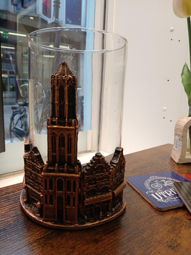 Windlicht vaas stadzicht met dom20 cm brons\ rose