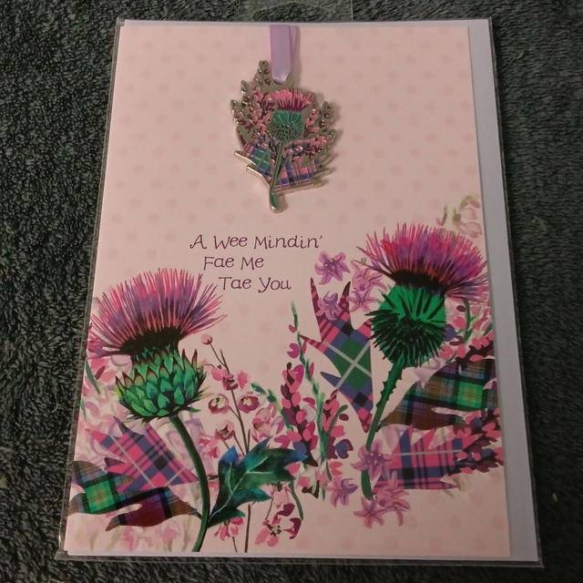 A Wee Mindin' Enamel Thistle Charm &amp; Card