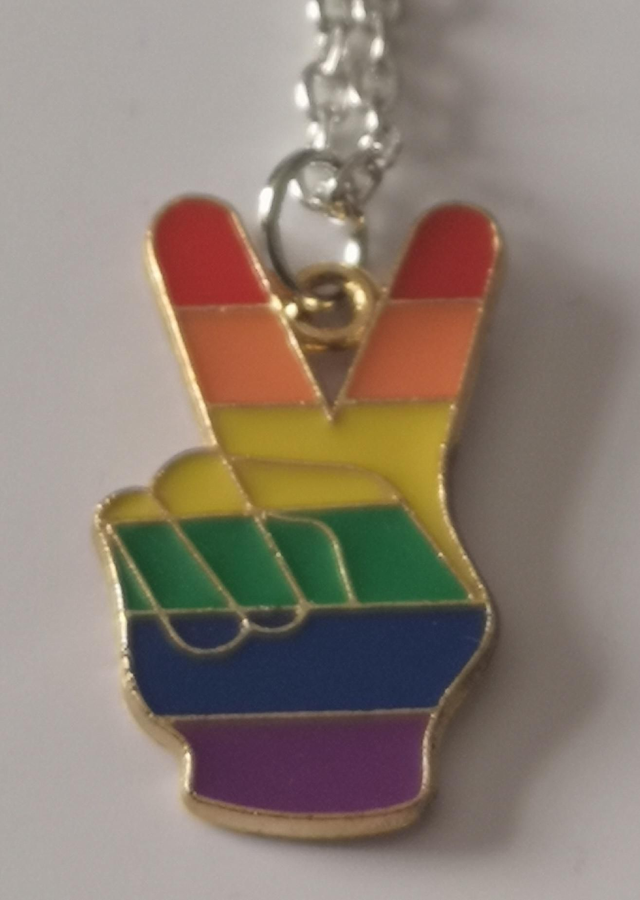 Enamel Rainbow Peace Sign Pendant Necklace. 