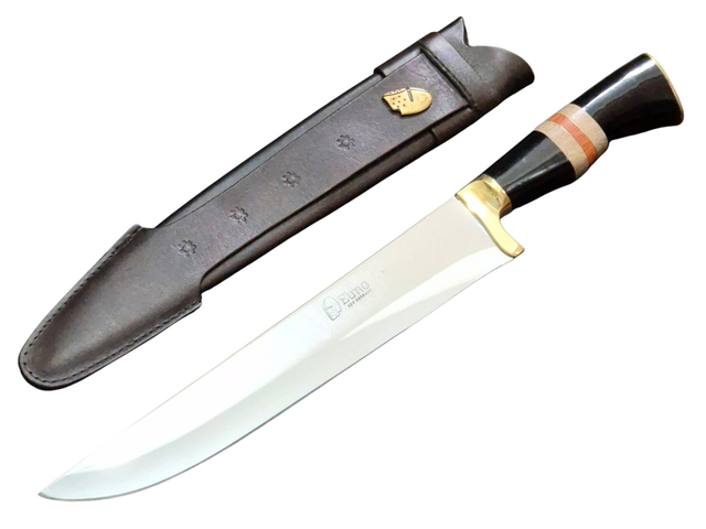 Faca Artesanal Elmo Aço Inox Alemão Cabo Madeira Latão 10 Pol