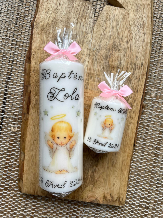 Bougie baptême personnalisée ange étoilé
