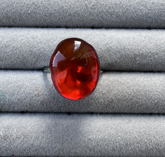 Red daydream design silver ring