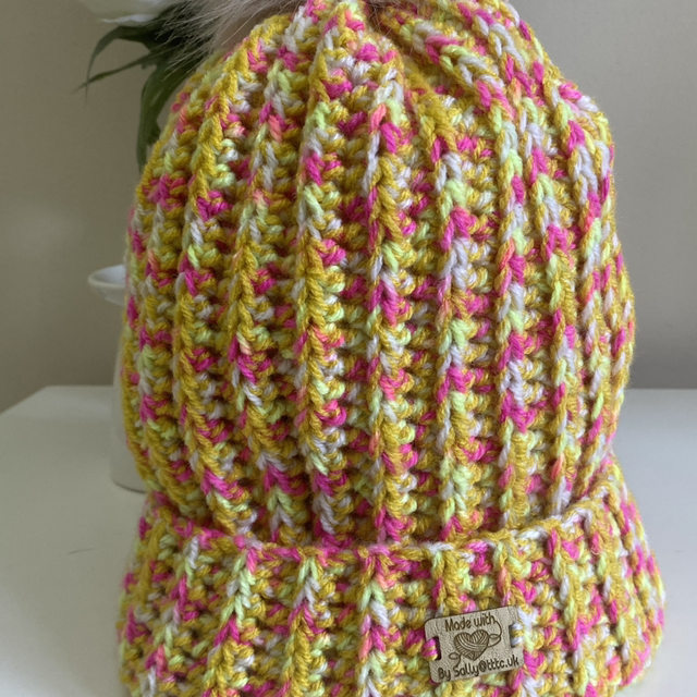 Handmade Crochet Beanie - Yellow/Pink Multi