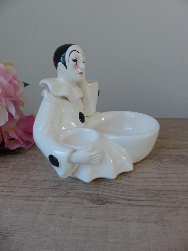 Pot à Barbier Vintage Pierrot en Céramique des Années 1970 – Vide-Poche Décoratif Multifonction pour Rasage, Bijoux ou Clés, Déco Chambre