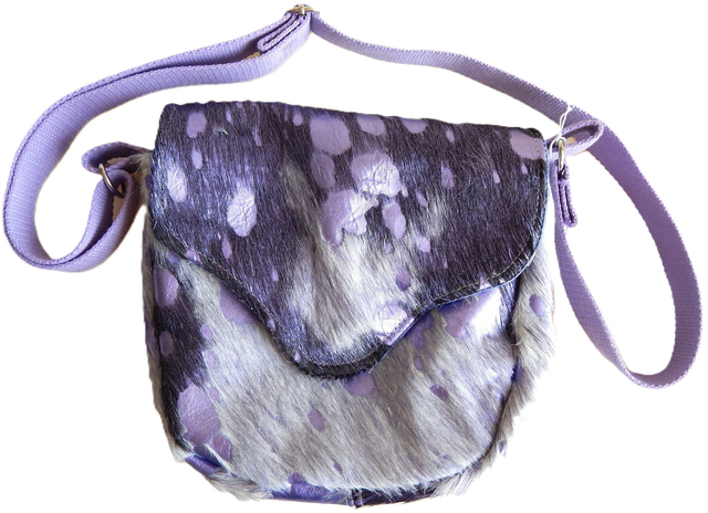 Blue Leather Shoulder Bag with Hair