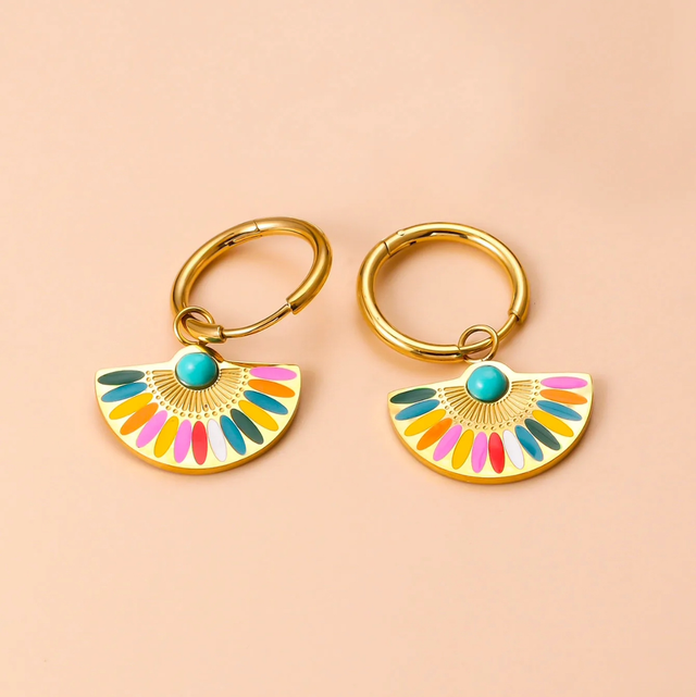 Stainless Steel Fan Huggie Earrings Colour Burst 