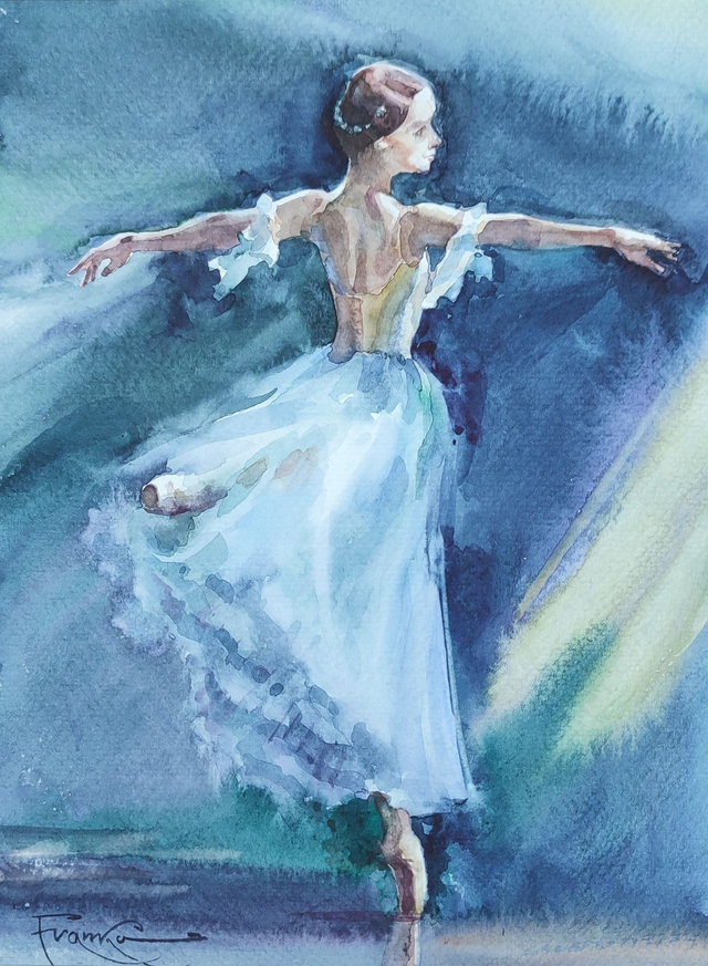 Baletnica, 35x28 (24x18 w świetle passe-partout) akwarela