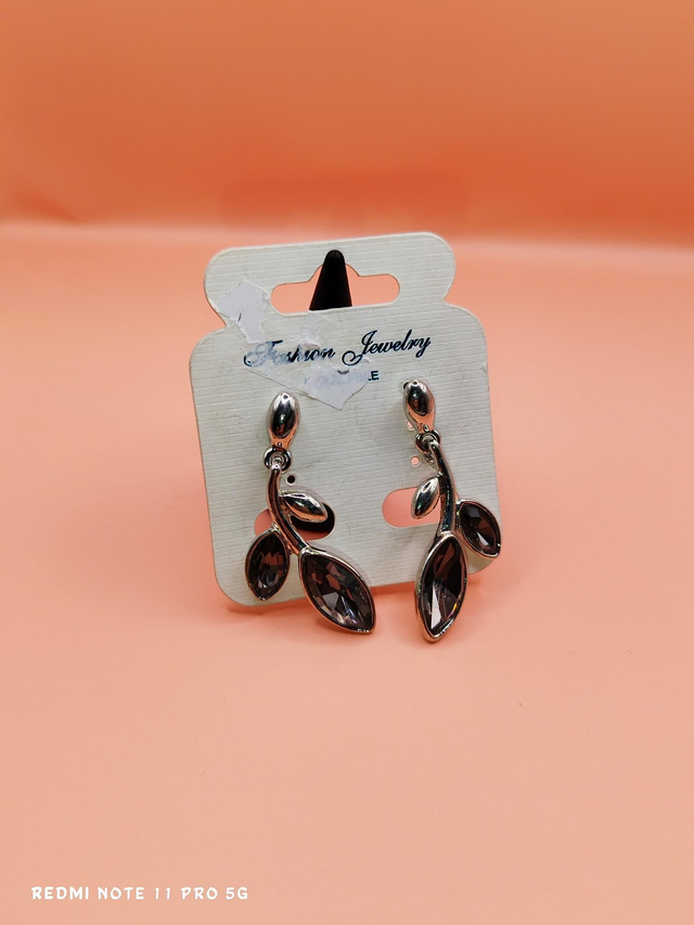 Boucles d&#039;oreilles branches argentées et strass noirs