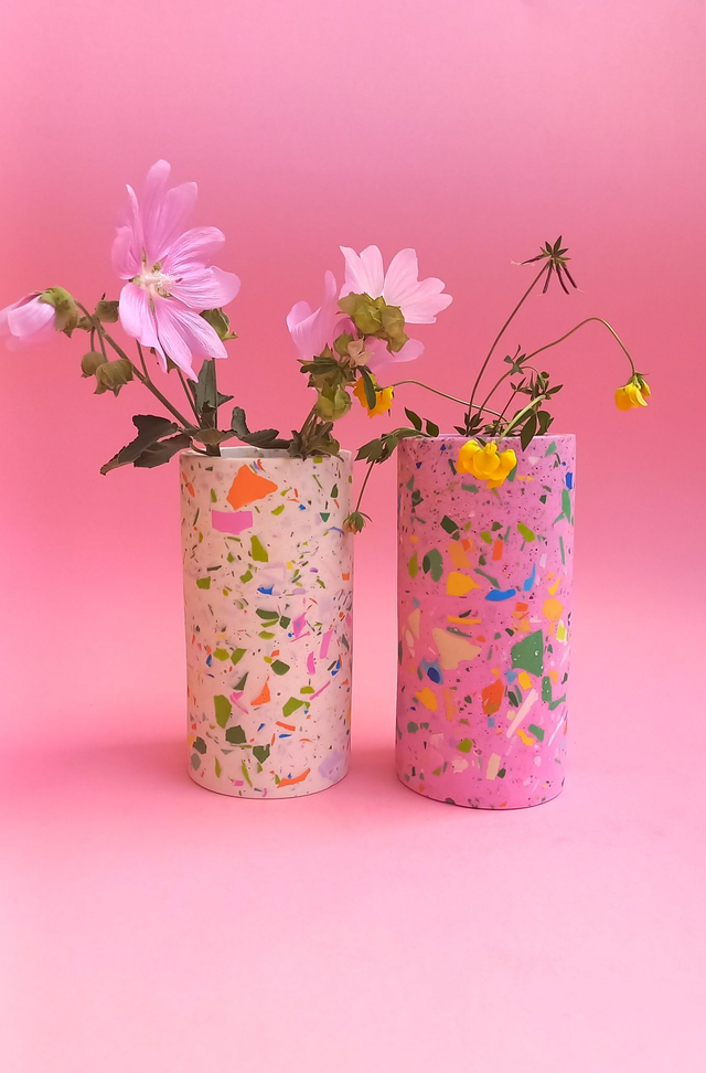 Wazon, okrągły pojemnik na akcesoria, na biurko, do łazienki, biały, lastryko