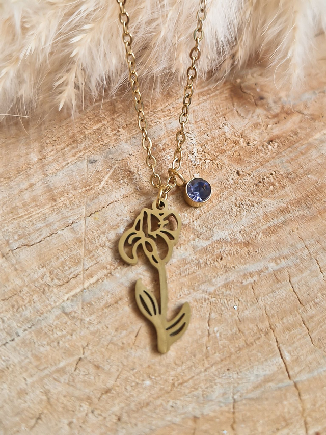 Collier "Fleur de Naissance" – Février : Iris 