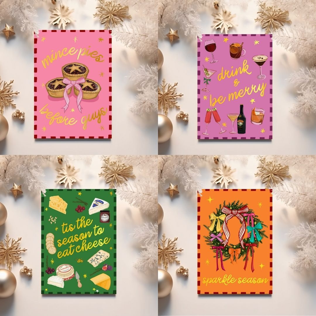 Gold Foil Christmas Card Multipack - x4 different designs 
