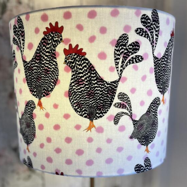 Black &amp; Cream Hens &amp; Roosters – Double-Sided Lampshade