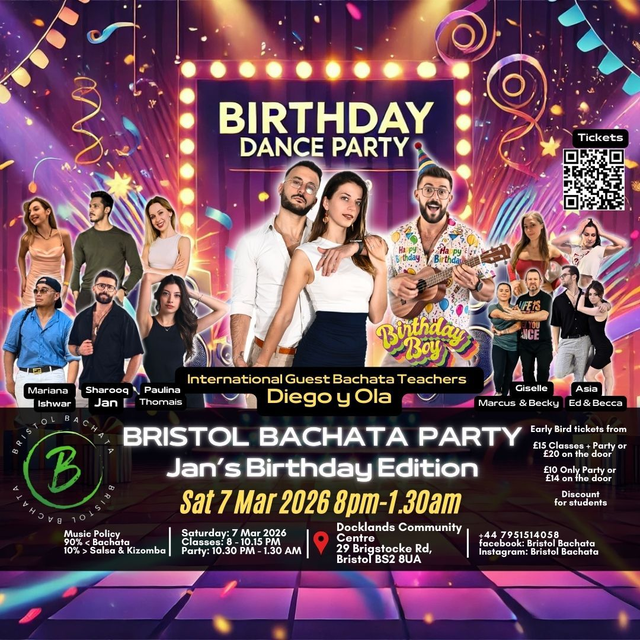 💃🕺 Sat 7 Mar - Jan’s Bday Bristol Bachata Party⭐️ Classes &amp; Party Pass