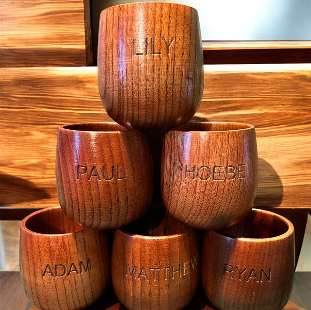 Personalised Japanese Wooden Cups – Laser Engraved