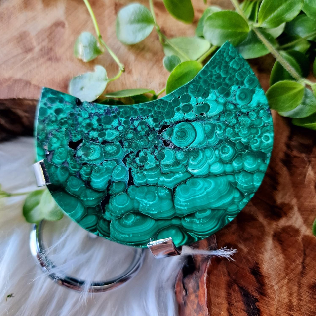 Malachite Moon on Silver Stand 