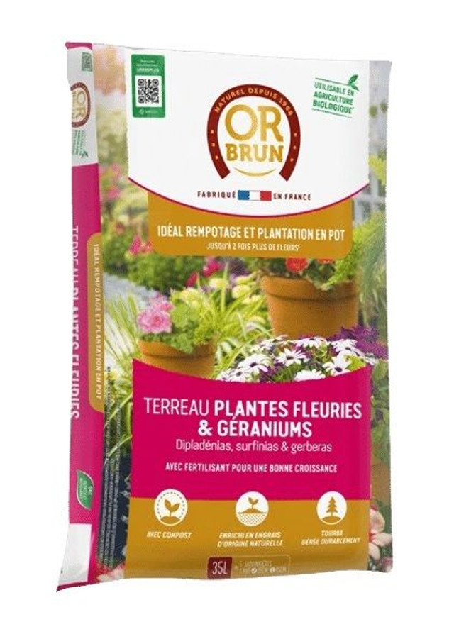 Terreau Plantes Fleuries et Géraniums 35l – Or Brun