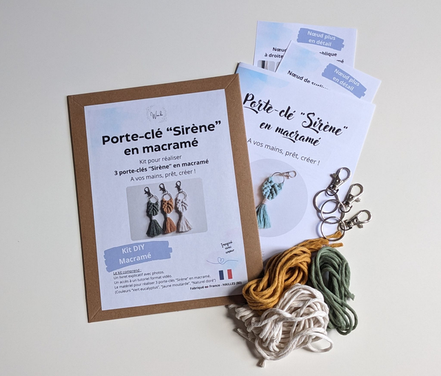 Kit DIY 3 Porte-clés &quot;Sirène&quot; en macramé 