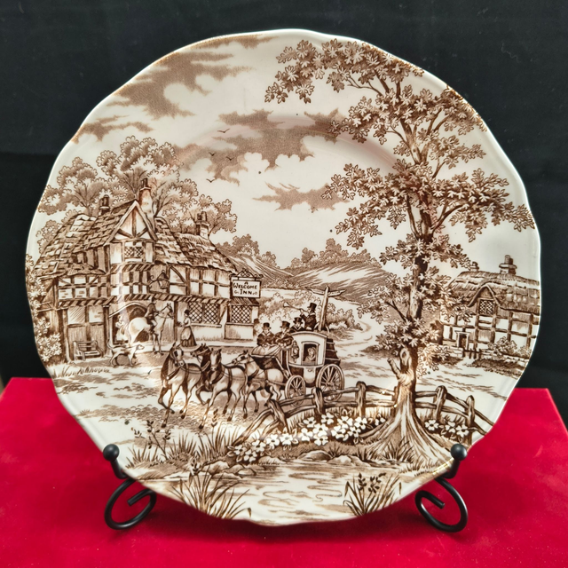 Alfred Meakin | Dinerbord Plat bord (diameter 25,0 | hoogte 2,5 cm) 'Coaching Days' motief in Bruine kleur | Vintage