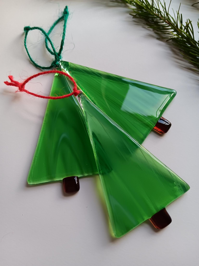 Fused glass green tree, transparent 