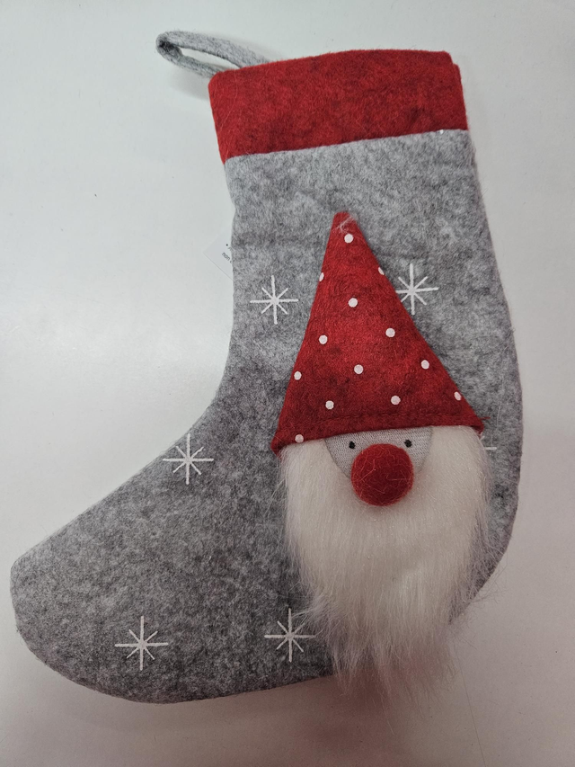 Weihnachtsstiefel mit Wichtel – Filzdeko in Rot, Grau & Weiß (ca. 21 x 17 cm)