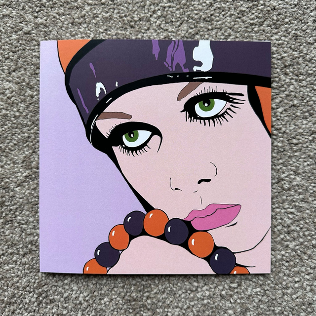 Twiggy - Single Square Pop Art Greeting Card, White Envelope, Blank Inside, Recyclable Wrap, Professionally Printed