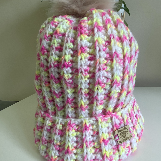 Handmade Crochet Beanie - Yellow/Pink Multi