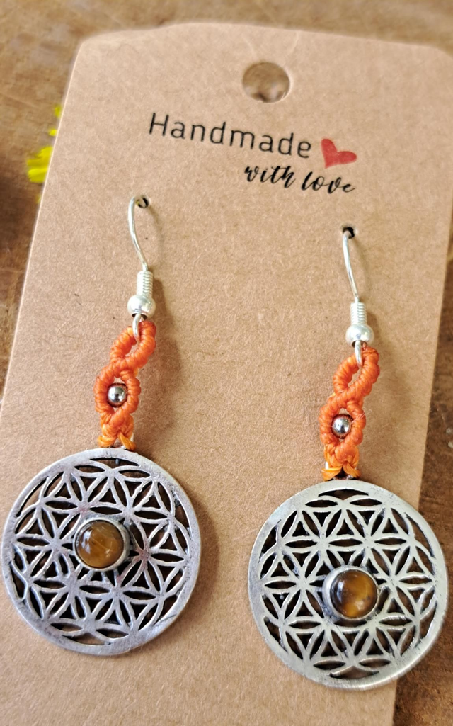 Boucles d'oreilles micro-macramé fleur de vie